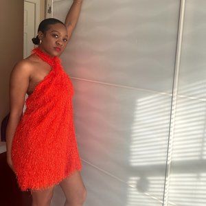 NWT Zara Fuzzy Fringe Halter Mini Dress Size S